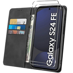 Etui do Samsung Galaxy S24 FE Skórzane Magnetyczne + 2x SZKŁO HARTOWANE 9H