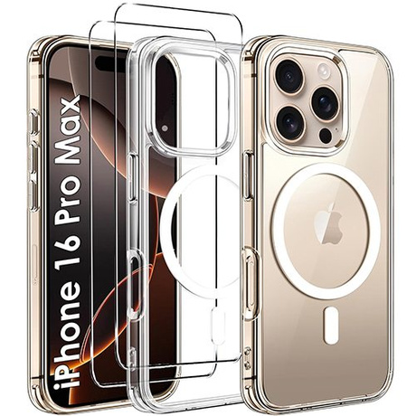 Etui do iPhone 16 Pro Max DO MAGSAFE WZMACNIANE ANTI SHOCK CLEAR CASE + 2X Szkło 9H