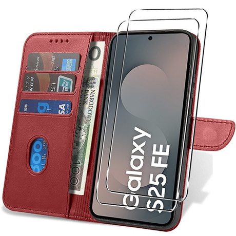 Etui do Samsung Galaxy S25 FE SKÓRZANE SKIN + 2x SZKŁO HARTOWANE 9H