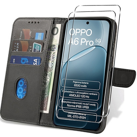 Etui do Oppo A6 Pro 5G SKÓRZANE SKIN + 2x SZKŁO HARTOWANE 9H