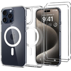 Etui do iPhone 15 Pro Max SZKŁO Silicone do Magsafe + 2X SZKŁO HARTOWANE