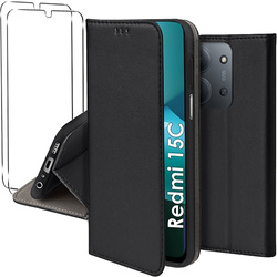 Etui do Xiaomi Redmi 15C 4G / 5G skórzane magnetyczne z klapką + 2x SZKŁO HARTOWANE