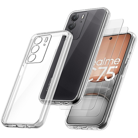 Etui do Realme C75 / Realme 14X 5G WZMACNIANE 360° CLEAR CASE + 2x SZKŁO HARTOWANE