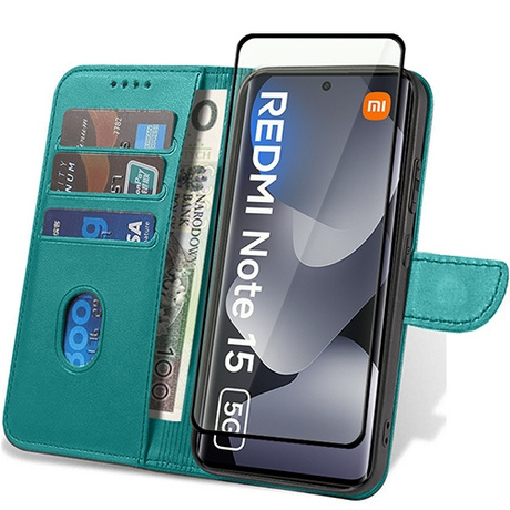 Etui do Xiaomi Redmi Note 15 5G SKÓRZANE SKIN + 5D SZKŁO HARTOWANE