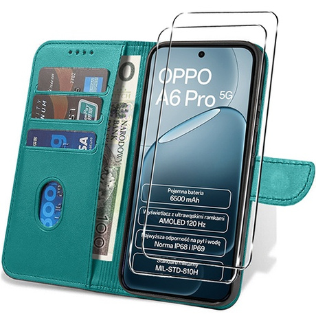 Etui do Oppo A6 Pro 5G SKÓRZANE SKIN + 2x SZKŁO HARTOWANE 9H