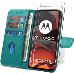 Etui do Motorola Moto G15 / G15 Power SKÓRZANE SKIN + 2x SZKŁO HARTOWANE 9H