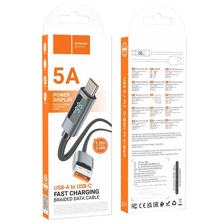 KABEL Z WYŚWIETLACZEM USB USB-C TYP C SZYBKIE ŁADOWANIE USB TYP C 5A 66W 1M