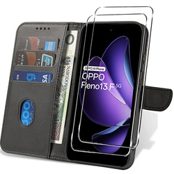 Etui do Oppo Reno 13F 5G / 13 FS 5G SKÓRZANE SKIN + 2x SZKŁO HARTOWANE 9H
