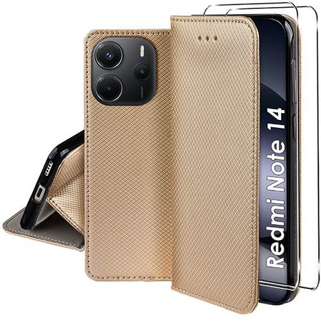 Etui do Xiaomi Redmi Note 14 4G SMART MAGNET CASE + 2x SZKŁO HARTOWANE