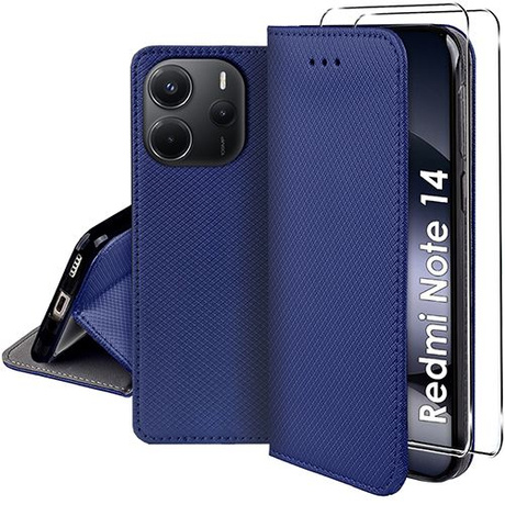 Etui do Xiaomi Redmi Note 14 4G SMART MAGNET CASE + 2x SZKŁO HARTOWANE