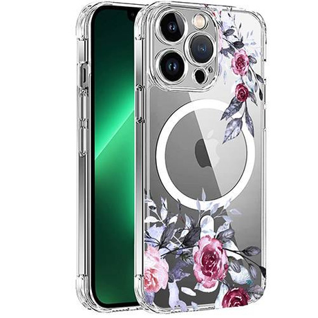 Etui do iPhone 14 Pro MAGSAFE FLOWER wzory + SZKŁO