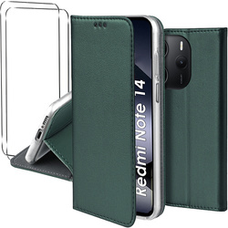 Etui do Xiaomi Redmi Note 14 4G skórzane magnetyczne z klapką + 2x SZKŁO HARTOWANE