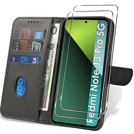 Etui Xiaomi Redmi Note 13 Pro 5G Skórzane PORTFEL SKIN BOOK CASE + 2x SZKŁO