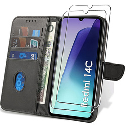 Etui do Xiaomi Redmi 14C SKÓRZANE SKIN + 2x SZKŁO 9H