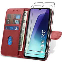 Etui do Xiaomi Redmi 14C SKÓRZANE SKIN + 2x SZKŁO 9H