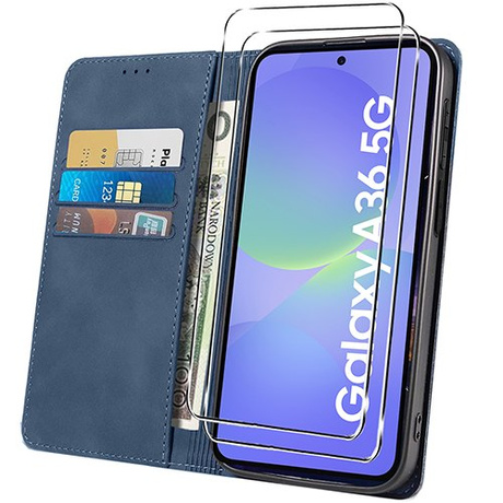 Etui do Samsung Galaxy A36 5G Skórzane Magnetyczne + 2x SZKŁO HARTOWANE 9H