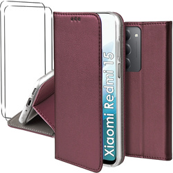 Etui do Xiaomi Redmi 15 4G / 5G skórzane magnetyczne z klapką + 2x SZKŁO HARTOWANE