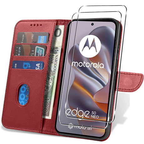 Etui do MOTOROLA Edge 50 Neo Skórzane Portfel SKIN CASE + 2x SZKŁO 9H