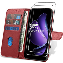 Etui do Oppo Reno 13F 5G / 13 FS 5G SKÓRZANE SKIN + 2x SZKŁO HARTOWANE 9H