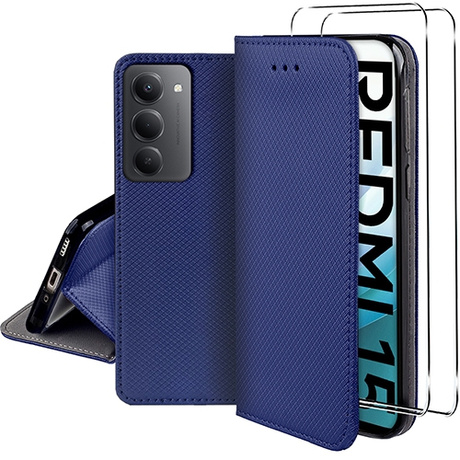 Etui z klapką do Xiaomi Redmi 15 4G / 5G SMART MAGNET CASE + 2X SZKŁO HARTOWANE