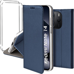 Etui do Xiaomi Redmi Note 14 4G skórzane magnetyczne z klapką + 2x SZKŁO HARTOWANE