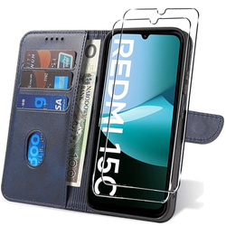 Etui do Xiaomi Redmi 15C 4G / 5G SKÓRZANE SKIN + 2x SZKŁO HARTOWANE 9H
