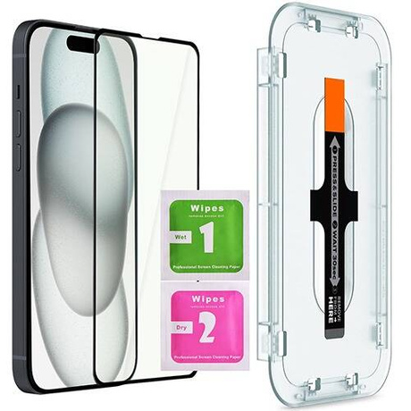 SZKŁO HARTOWANE 5D do iPhone 15 pełne na cały ekran + ramka instalacyjna