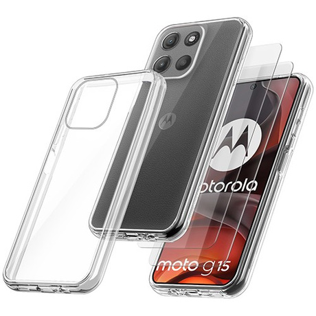 Etui do Motorola Moto G15 / G15 Power WZMACNIANE 360° CLEAR CASE + 2x SZKŁO HARTOWANE