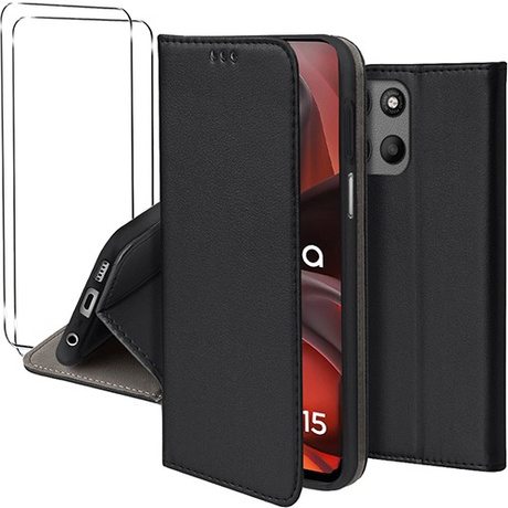 Etui do Motorola Moto G15 / G15 Power / G05 skórzane magnetyczne z klapką + 2x SZKŁO HARTOWANE