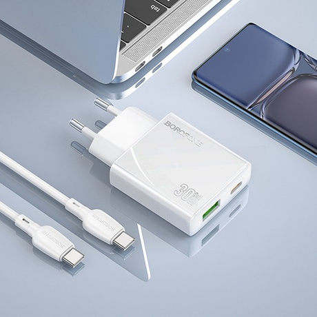 ZESTAW ŁADOWARKA SIECIOWA DO TELEFONU USB USB-C GaN PD 30W 3A + KABEL USB-C