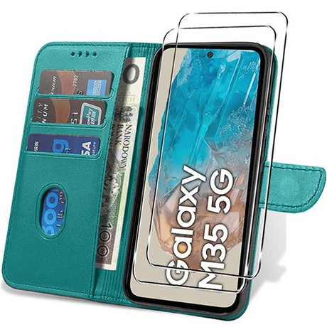 Etui do Samsung Galaxy M35 5G SKÓRZANE portfel SKIN + 2x SZKŁO 9H