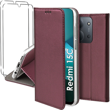 Etui do Xiaomi Redmi 15C 4G / 5G skórzane magnetyczne z klapką + 2x SZKŁO HARTOWANE