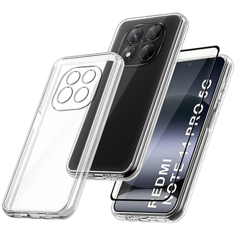 Etui do Xiaomi Redmi Note 14 Pro 5G | 14 Pro Plus 5G WZMACNIANE 360° CLEAR CASE + 5D SZKŁO HARTOWANE