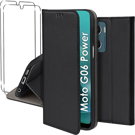 Etui do Motorola Moto G06 / G06 Power skórzane magnetyczne z klapką + 2x SZKŁO HARTOWANE