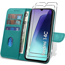 Etui do Xiaomi Redmi 14C SKÓRZANE SKIN + 2x SZKŁO 9H