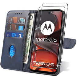 Etui do Motorola Moto G15 / G15 Power SKÓRZANE SKIN + 2x SZKŁO HARTOWANE 9H