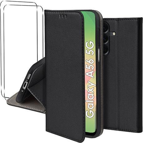 Etui do Samsung Galaxy A56 5G skórzane magnetyczne z klapką + 2x SZKŁO HARTOWANE