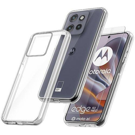 Etui do Motorola Edge 50 Neo WZMACNIANE 360° CLEAR CASE + SZKŁO HARTOWANE