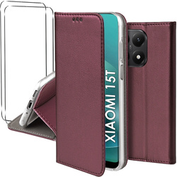 Etui do Xiaomi 15T skórzane magnetyczne z klapką + 2x SZKŁO HARTOWANE