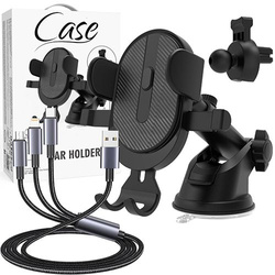 UCHWYT NA TELEFON DO SAMOCHODU NA SZYBĘ KOKPIT KRATKĘ MOCNY + KABEL USB 3W1