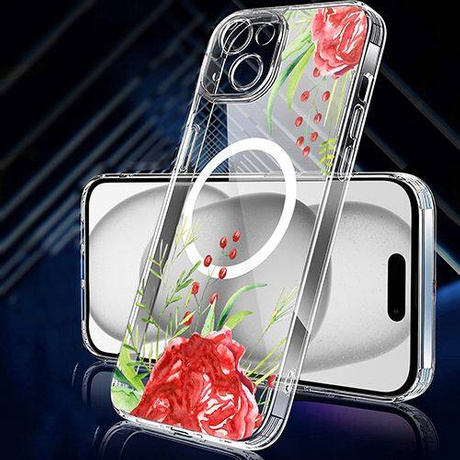 Etui do iPhone 15 MAGSAFE FLOWER wzory + SZKŁO