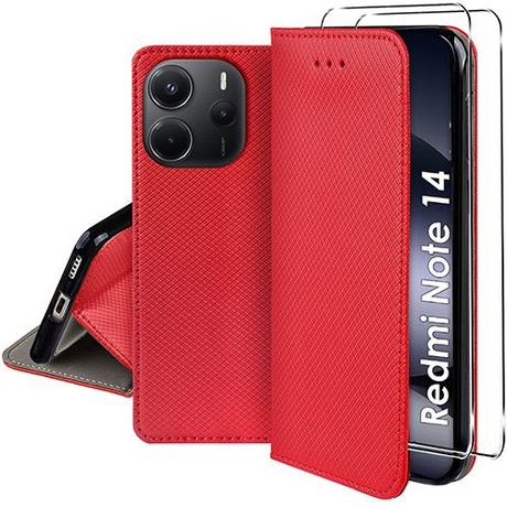 Etui do Xiaomi Redmi Note 14 4G SMART MAGNET CASE + 2x SZKŁO HARTOWANE