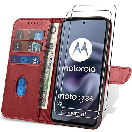 Etui do Motorola Moto G86 5G / G86 Power 5G SKÓRZANE SKIN + 2x SZKŁO HARTOWANE 9H