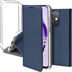Etui do Oppo A40 / A40m skórzane magnetyczne z klapką + 2x SZKŁO HARTOWANE