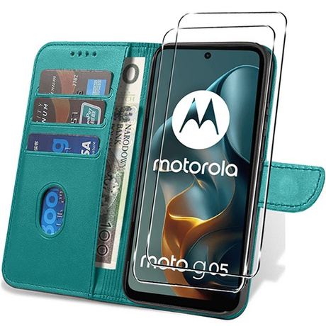 Etui do Motorola Moto G05 / E15 SKÓRZANE SKIN + 2x SZKŁO HARTOWANE 9H
