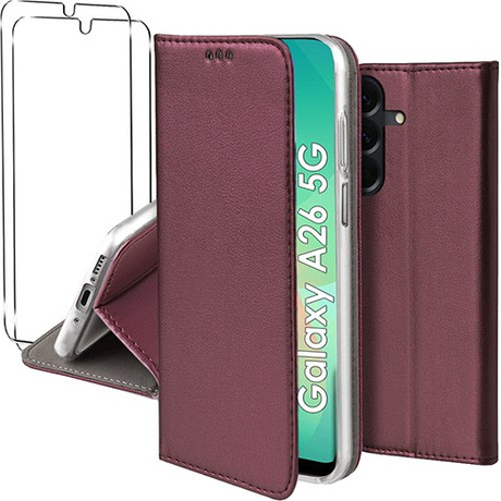 Etui do Samsung Galaxy A26 5G skórzane magnetyczne z klapką + 2x SZKŁO HARTOWANE