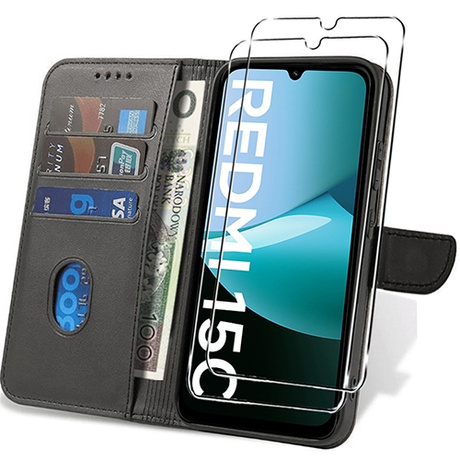 Etui do Xiaomi Redmi 15C 4G / 5G SKÓRZANE SKIN + 2x SZKŁO HARTOWANE 9H
