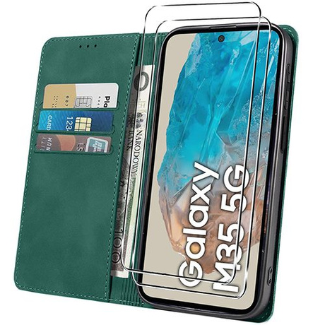 Etui do Samsung Galaxy M35 5G Skórzane Magnetyczne + 2x SZKŁO HARTOWANE 9H