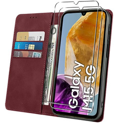 Etui do Samsung Galaxy M15 5G Skórzane Magnetyczne + 2x SZKŁO HARTOWANE 9H
