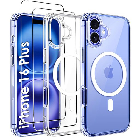 Etui do iPhone 16 Plus DO MAGSAFE WZMACNIANE ANTI SHOCK CLEAR CASE + 2X Szkło 9H